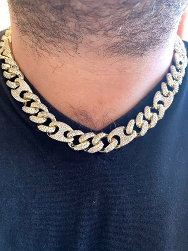 Pre-owned Silver Men's Miami Cuban Gucci Link Chain 14k Gold Plated Stainless Figarucci Choker Cz In
