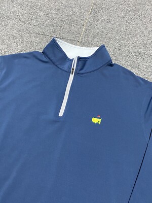 Masters Peter Millar Sweater Large Blue 1/4 Zip Performance Golf Pullover READ