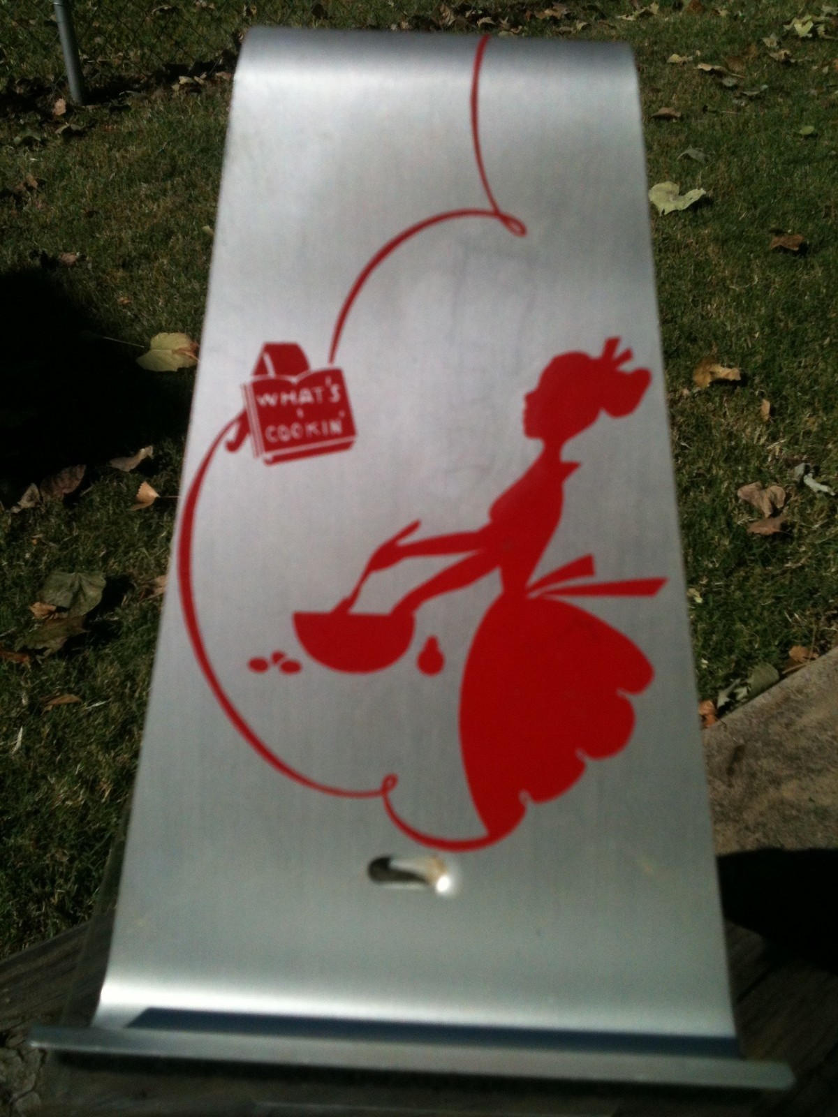 Vintage Aluminum Cookbook Stand What's Cookin Red Graphics