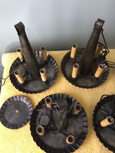 VINTAGE 1980’S BLACK TIN 4 “CANDLE” CEILING LIGHT(S), GREAT CONDITION