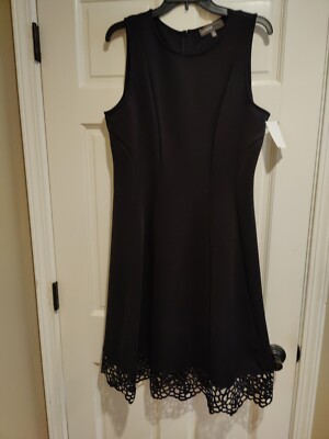 Donna Ricco NY Black V-neck Cocktail Dress W/Lace Hem SZ 14