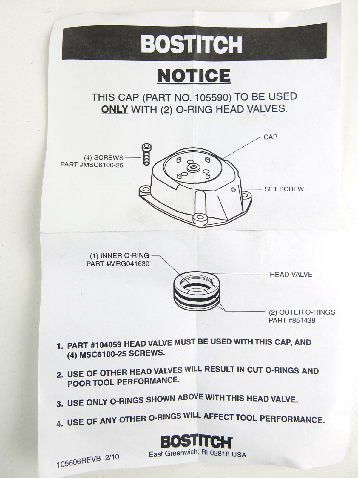 NOS Bostitch Replacement Cap 105590 for N80 N90PT RN90
