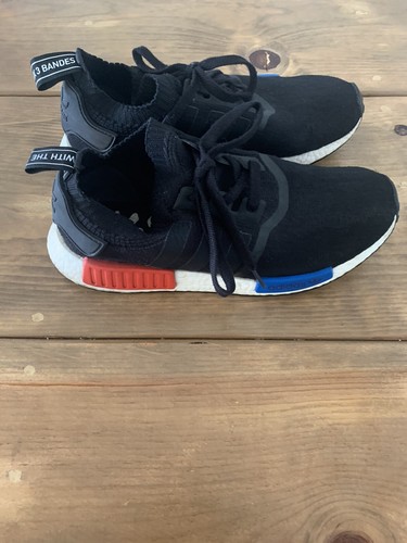 adidas originals nmd r1 trainers in black with red heel block