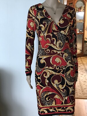 Cache Bodycon Red Gold  Womens  Print Size 4
