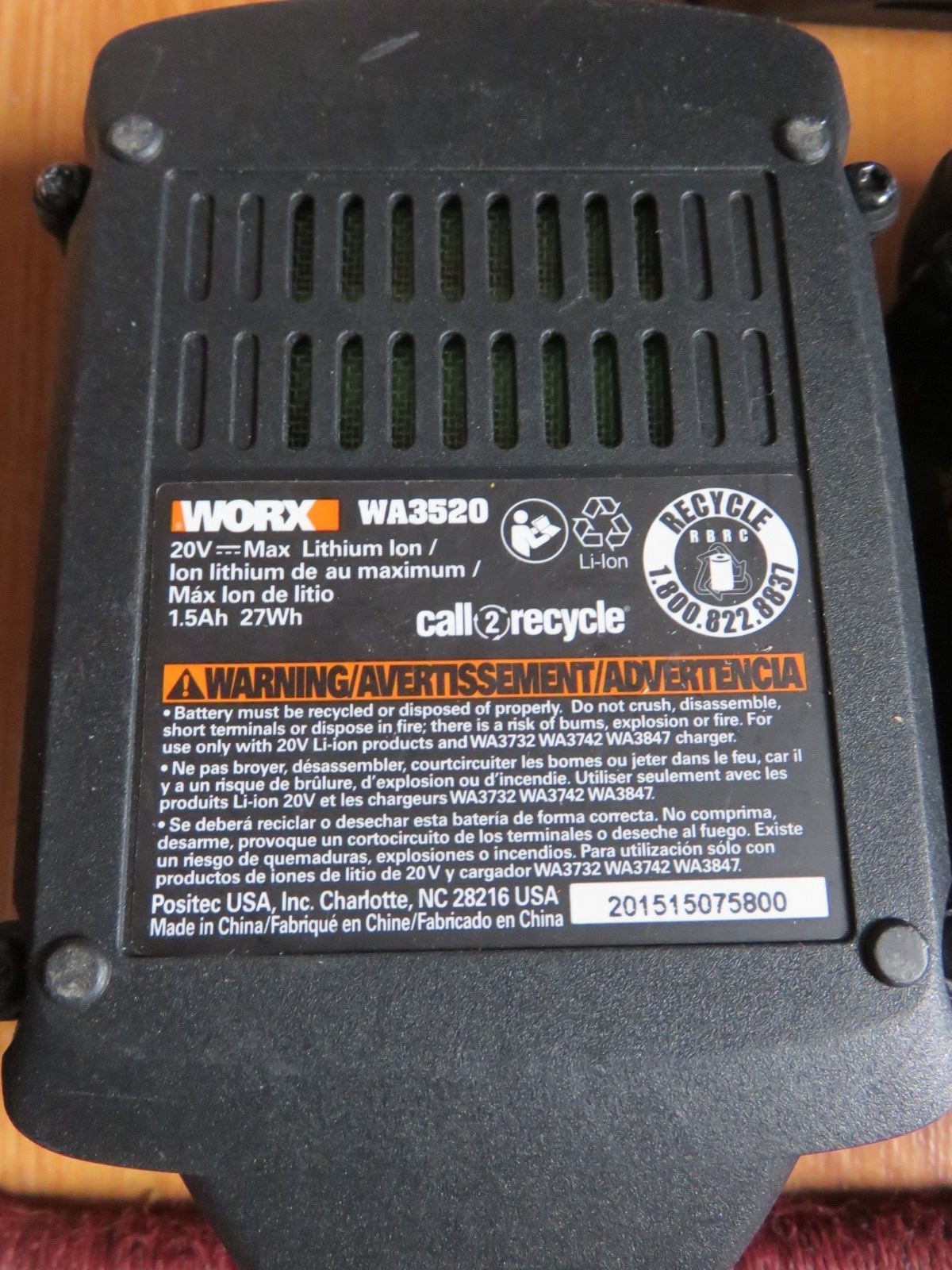 2 WORX 20V Max Lithium Batteries WA3520 With Battery Charger WA3732 FREE SHIP