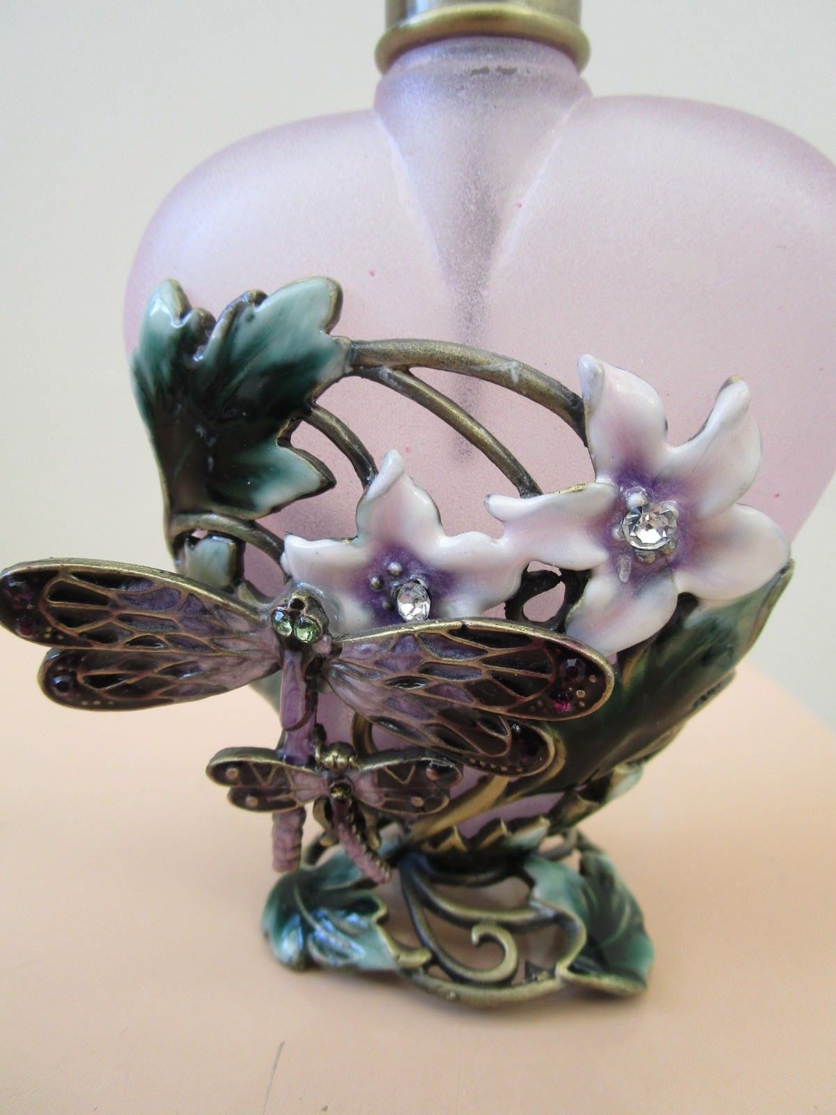 Download Welforth PINK FROSTED GLASS PERFUME BOTTLE SWAROVSKI ENAMEL BUTTERFLIES | eBay