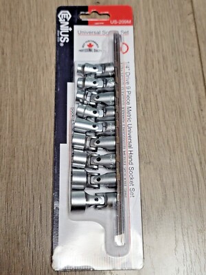 Genius Tools 9pc 1/4''dr Metric 12pt Universal/ Flex Socket Set 6-14mm #US-209M