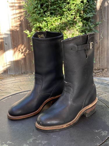 CHIPPEWA Engineer Motorcycle Black Leather Boots Soft Toe Mens