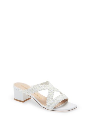 

STUART WEITZMAN Женские белые кожаные шлепанцы Rosie 50 Slip On, Белый, S0833