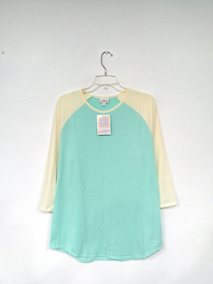 NEW LuLaRoe Women's Randy Top Size 2XL Green Beige 3/4 Sleeve Baseball Tee