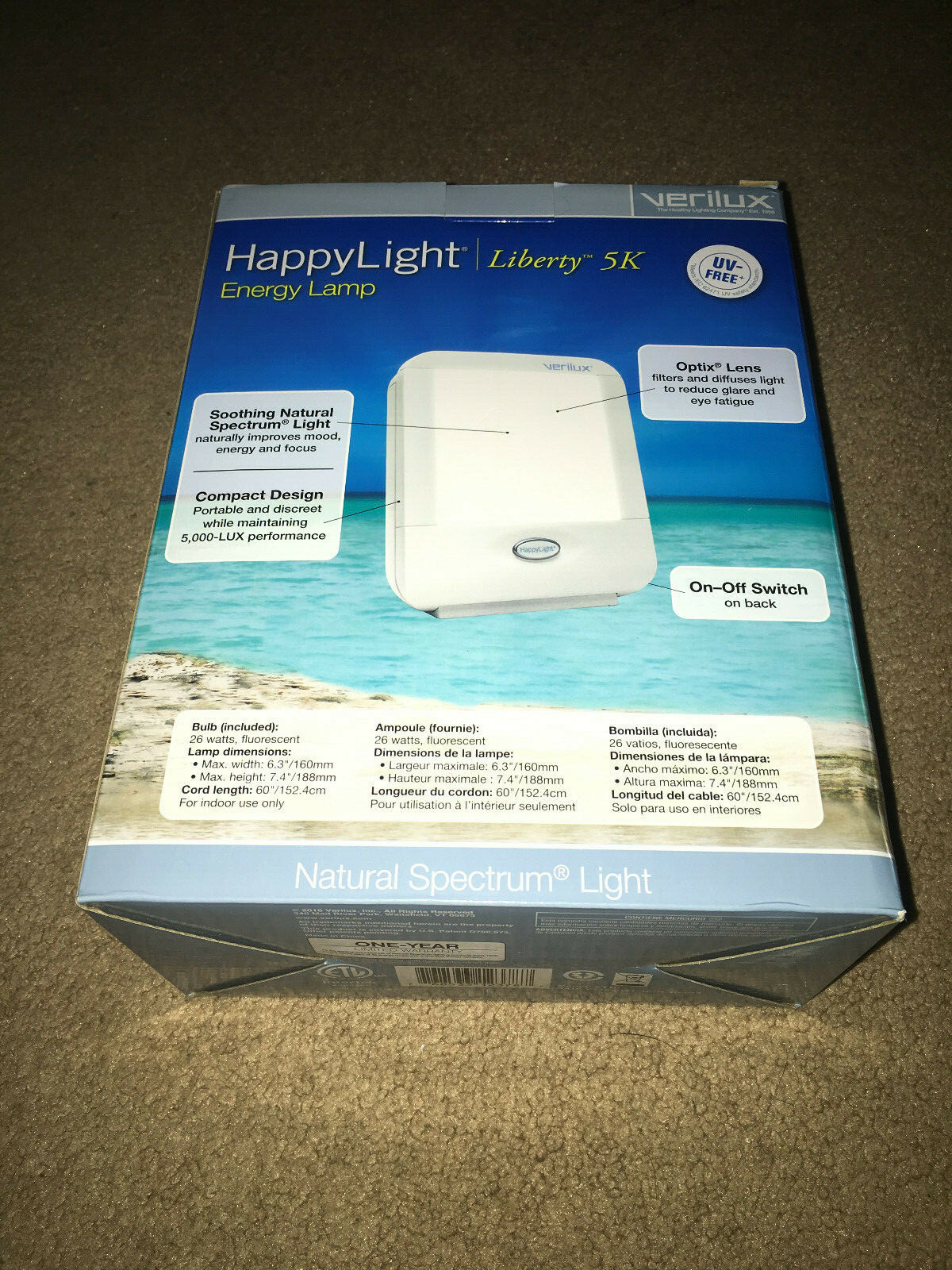 Verilux Happy Light Liberty 5 K Energy Lamp  New In Box