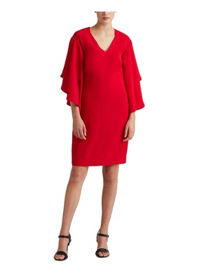 

LAUREN RALPH LAUREN Женское красное каскадное платье-футляр с длинными рукавами, Красный
