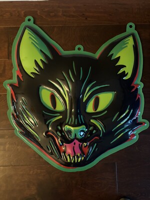 Hyde And EEK! Halloween Retro Vintage Style Neon Green Black Cat Wall Decor 24 