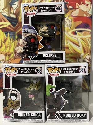 Lot Of 3 Funko Pop Five Nights At Freddy's 986 Ruined Chica 987 Roxy 988 Eclipse