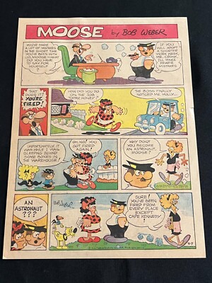 #T01 MOOSE MILLER by Bob Weber Lot of 4 Sunday Tabloid Full Page Strips 1969