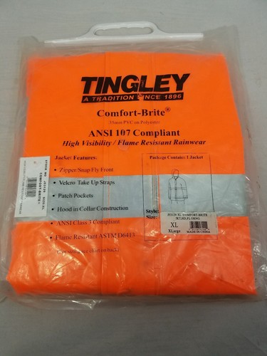 Tingley mens Rain Jacket Hi Vision Orange XL Comfort Brite reflective stripes