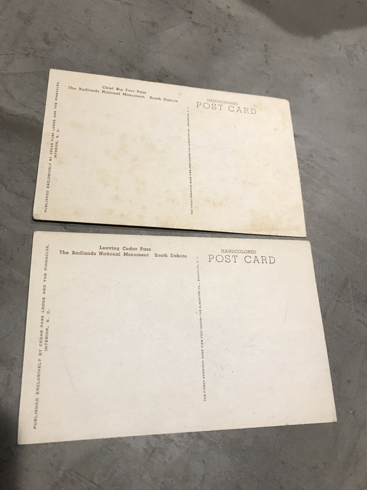 Vintage Postcard Hand Colored Badlands S Dakota Cedar Pass Set of 2 (u)