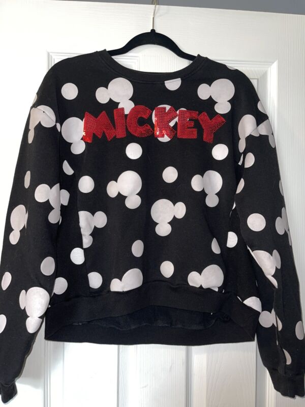 Mickey Mouse Disney Girls Pullover Sweatshirt Black Novelty Sequin Crew Neck XXL