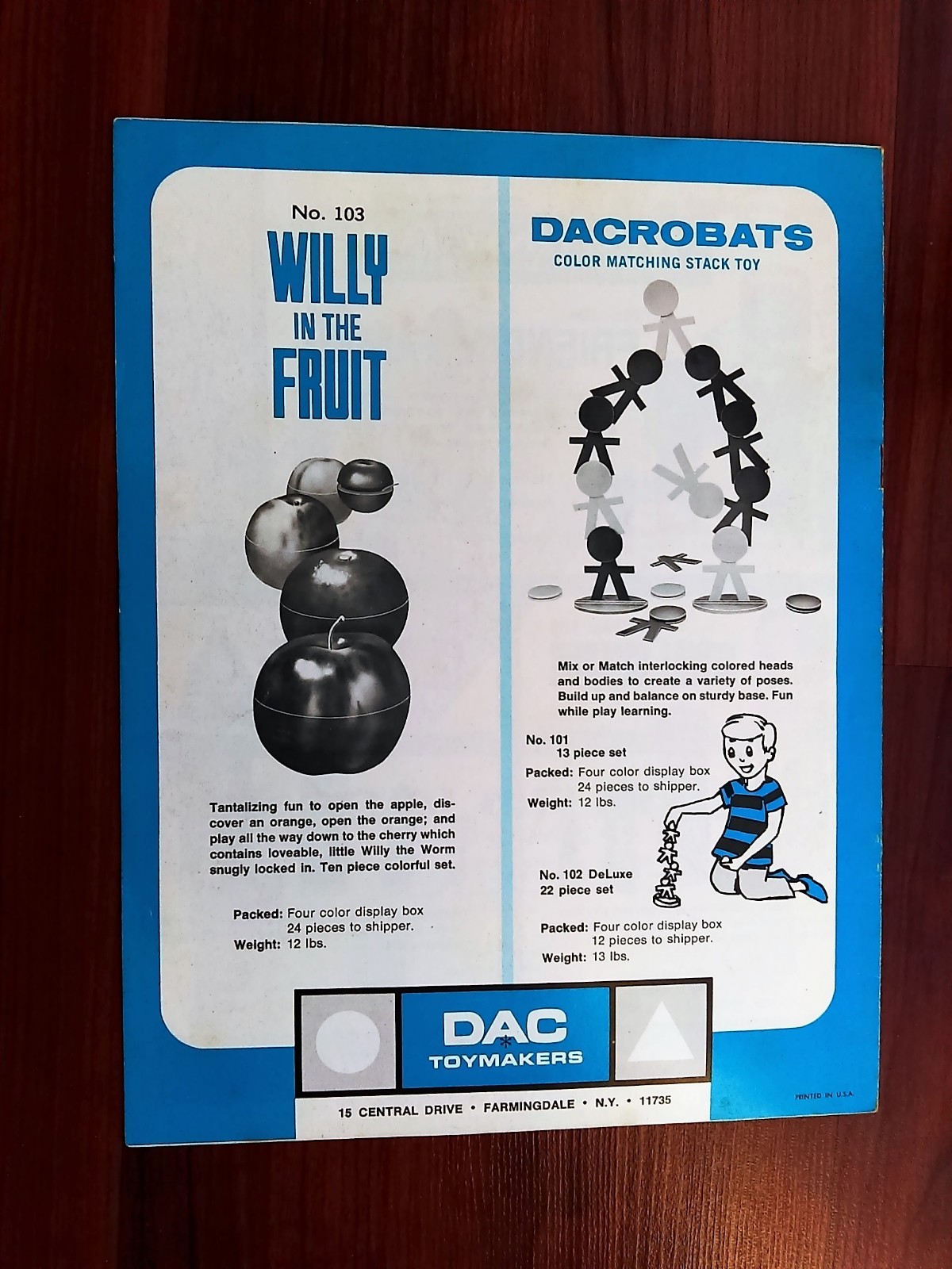 1970 DAC Toymakers Toy Catalog Switch Board Nesting Toys Clown Act