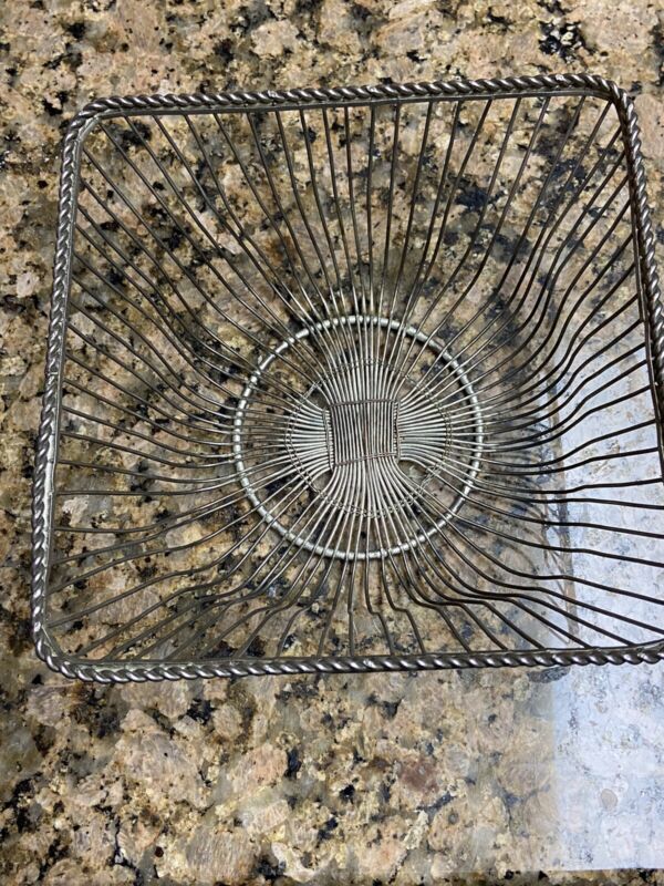 Vintage Mid Century Wire Silver Plate Square Roped Edge Bread Basket Rare