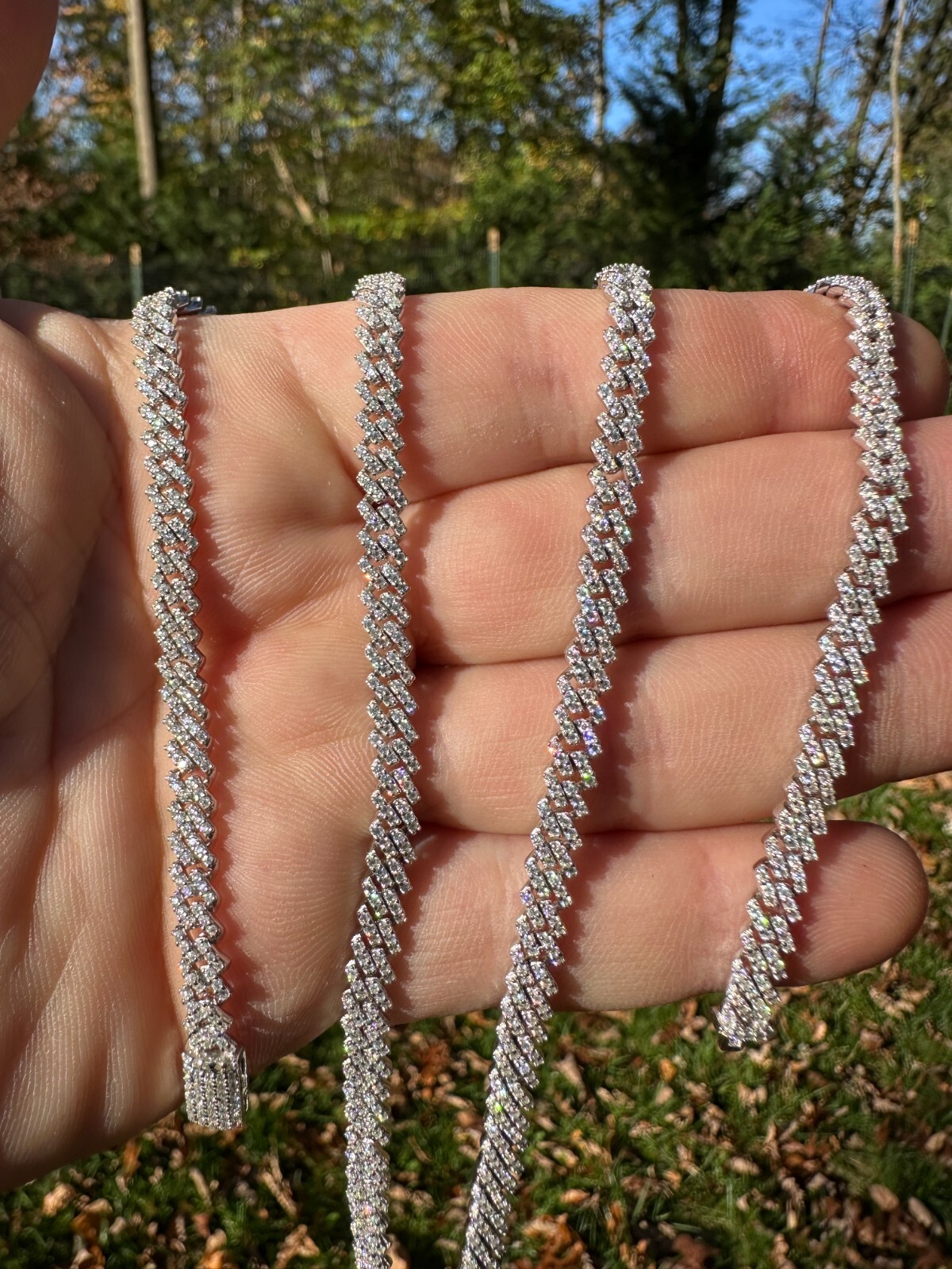 MOISSANITE Real 5mm Micro Miami Cuban Link Prong Chain Iced 925 Silver Necklace