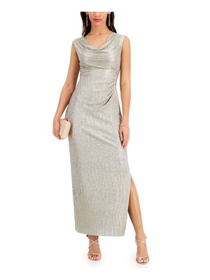 CONNECTED APPAREL Womens Silver Thigh High Slit Lined Maxi Dress Petites 10P