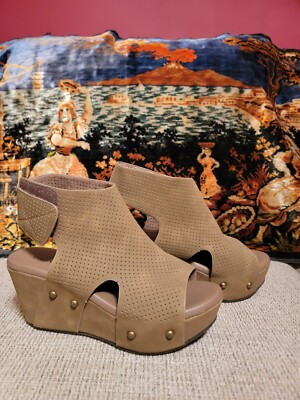 NEW Pierre Dumas Women's Perforated Platform Wedge Peep Toe Ankle Taupe 6.5M 