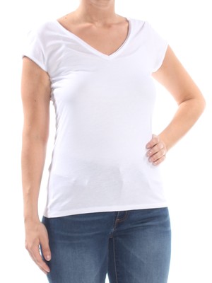 

GUESS Женская белая футболка с короткими рукавами и V-образным вырезом, Белый