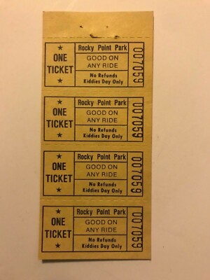 4 Vintage Rocky Point Amusement Park Kiddie Ride Tickets Warwick Rhode Island