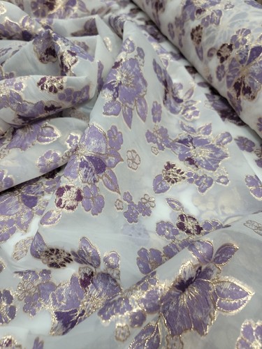 LAVENDER GOLD BROCADE FABRIC SOLD BY THE YARD WHITE ORGANZA FASHION PROM BRIDAL 