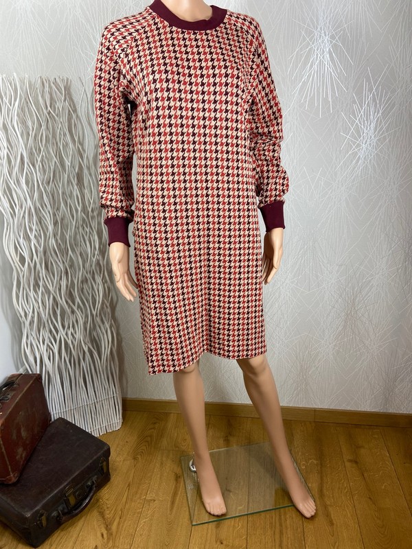 Robe Motif Vintage Pied De Poule Great Days Gots Dress  - 34 Bordeaux
