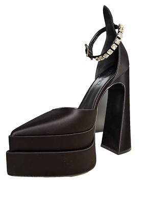NEW VERSACE MEDUSA AEVITAS TRIPLATFORM BLACK SILK SHOES SZ EU 39/US 9 RHINESTONE
