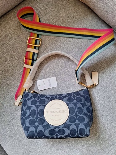 Coach Dempsey Shoulder Bag Signature Jacquard Denim Blue