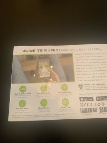 Skybell TRIM II Pro 2 Smart Wi-Fi Video Doorbell Silver New Factory Sealed NEW