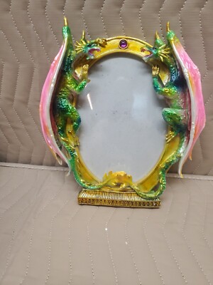 Dragon Statue Photo frame stand, resin colorful dragons, 5.5 x 8 photo roughly