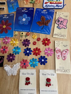 Mixed 43 Vintage FLOWER Daisy Rose Patches Sew-on Appliques Wright Iron on FLAG