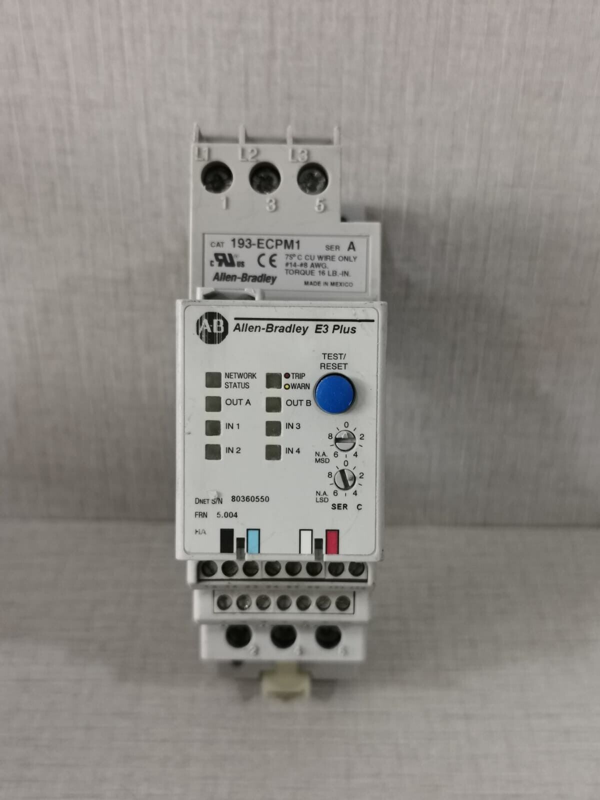 Allen-Bradley E3 Plus 193-EC2BB 3-15A Ser C With 193-ECPM1 Allen-Bradley E3 Plus 193-EC2BB 3-15A Ser C With 193-ECPM1
