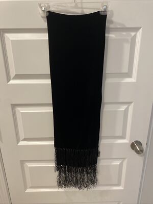 NEW  Cejon Black Silk Blend Velvet rectangular fringed scarf  59  X 10 