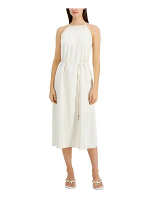 

Женское вечернее платье миди цвета слоновой кости на подкладке с поясом без рукавов INC, Цвет слоновой кости