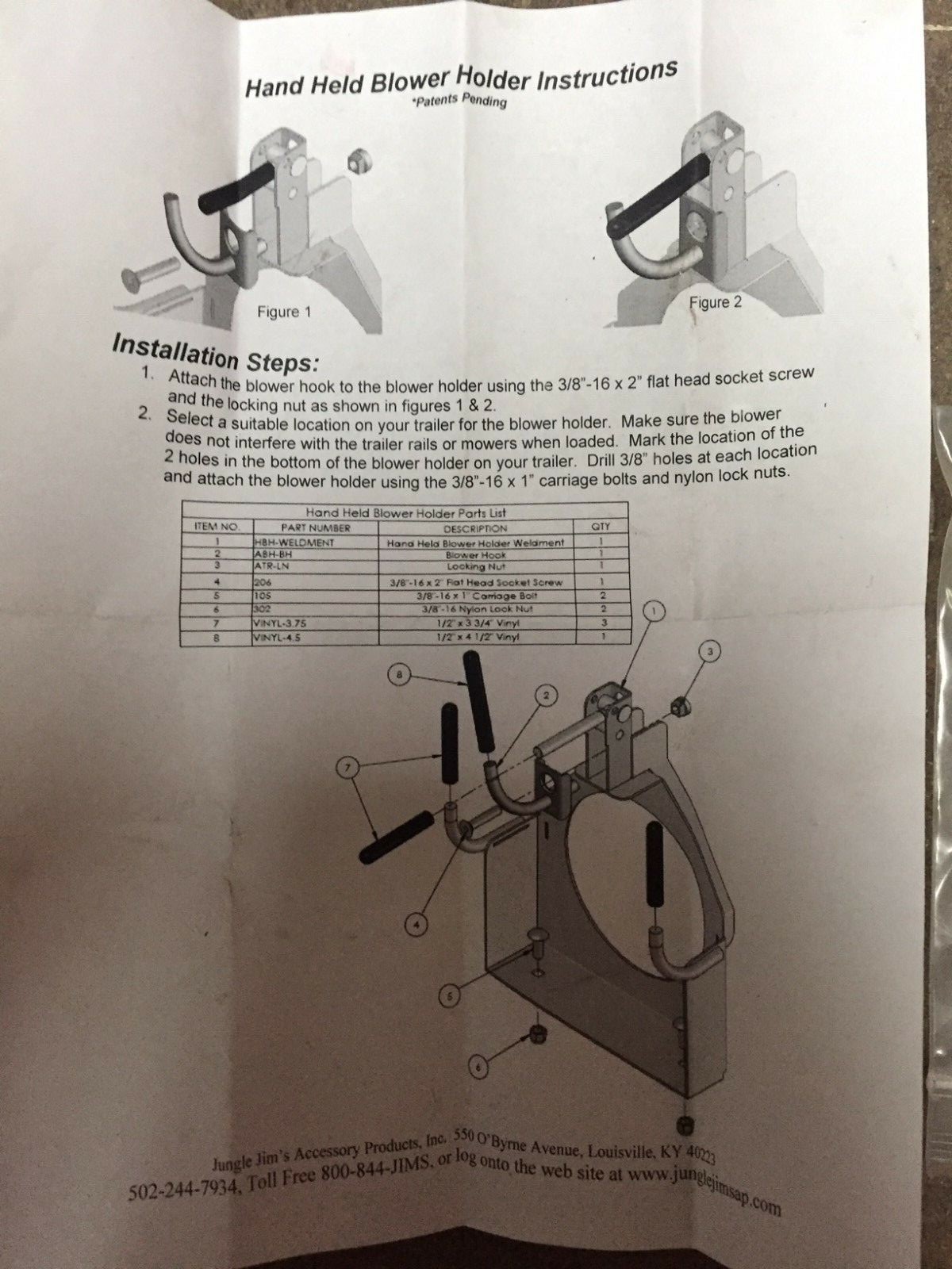 New Jungle Jim's Hand Held Blower Holder Model HBH