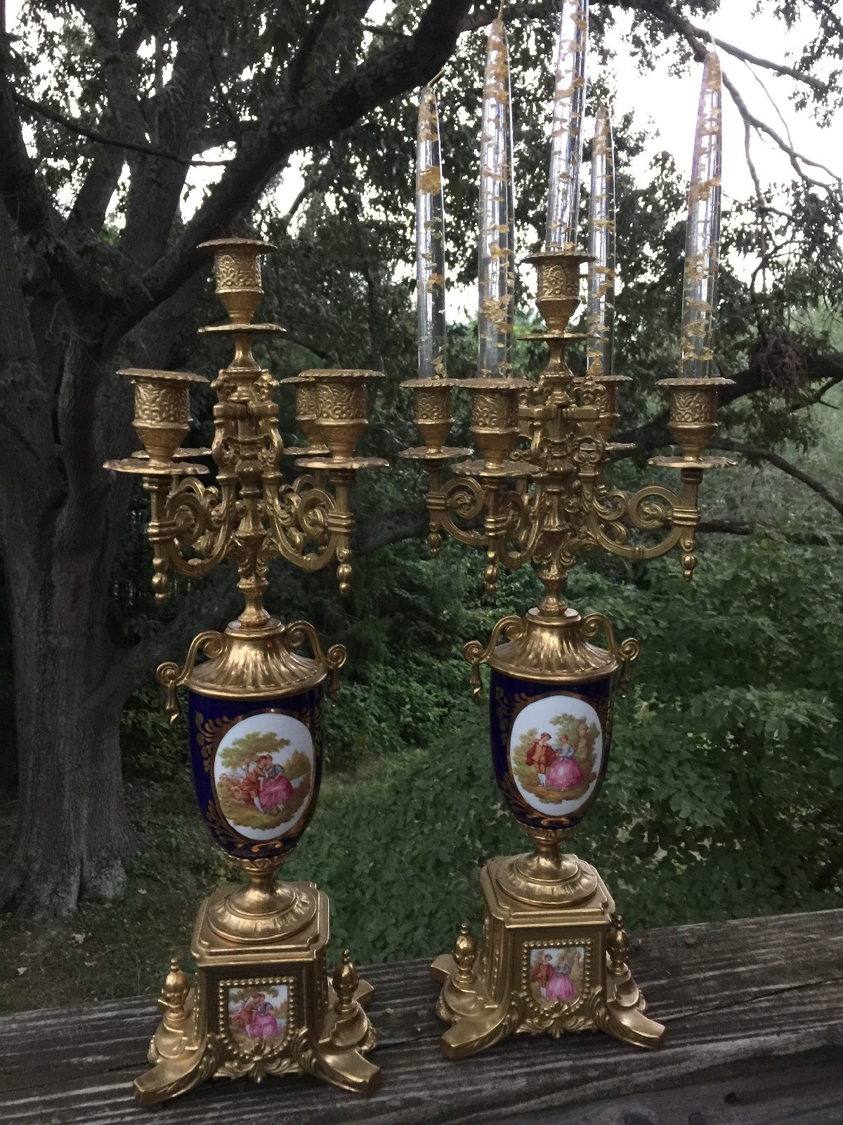 Antique French Rococo Courting Couple SET Porcelain CANDELABRA ART NOUVEAU ??j8