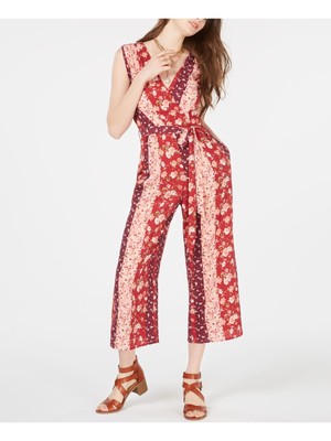 БЕЗМОЛВНЫЙ женский темнобордовый укороченный комбинезон без рукавов с V образным вырезом для вечеринок M