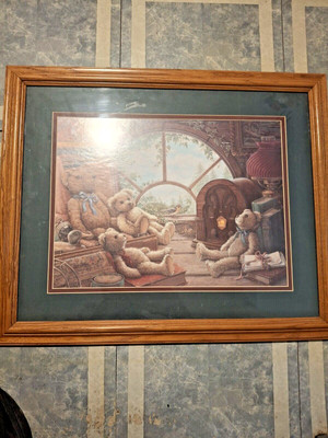 vintage made by home & garden party/ bears in the attic 23''x 18'' print crack #2