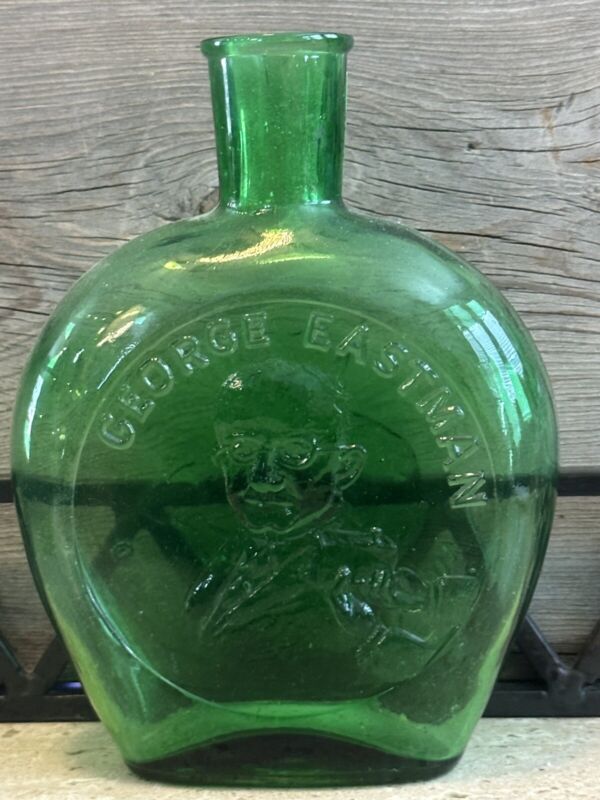 VintageMUSEUM EDITIONS LTD Green Glass Decanter Bottle of GEORGE EASTMAN - 6.5"H