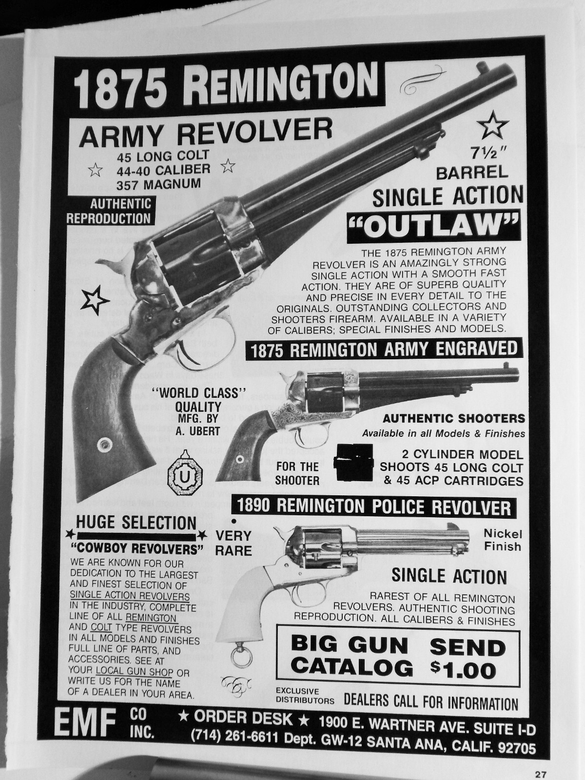 1875 REMINGTON ARMY REVOLVER HANDGUN ORIGINAL VTG 1992