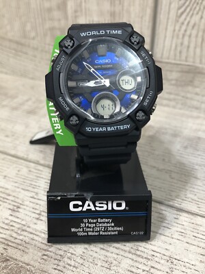 Casio AEQ120W-2AV, Digital/Analog, 3 Alarms, 10 Year Battery, Resin, World Time