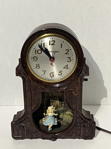 Vtg MasterCrafters Motion Lamp Mantle Clock Girl on Swing Bakelite MCM