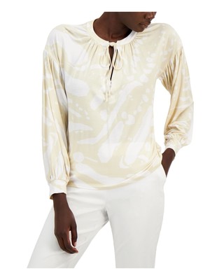 

Женский бежевый топ с объемными рукавами и принтом ALFANI