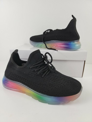 Wanted Women's “Planet” Black Knit rainbow sole Athletic