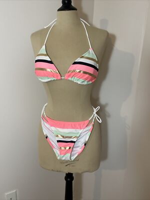 NWOT Venus triangle bikini White Coral & Gold Size 6 Bottom Size 32D/34C/36B